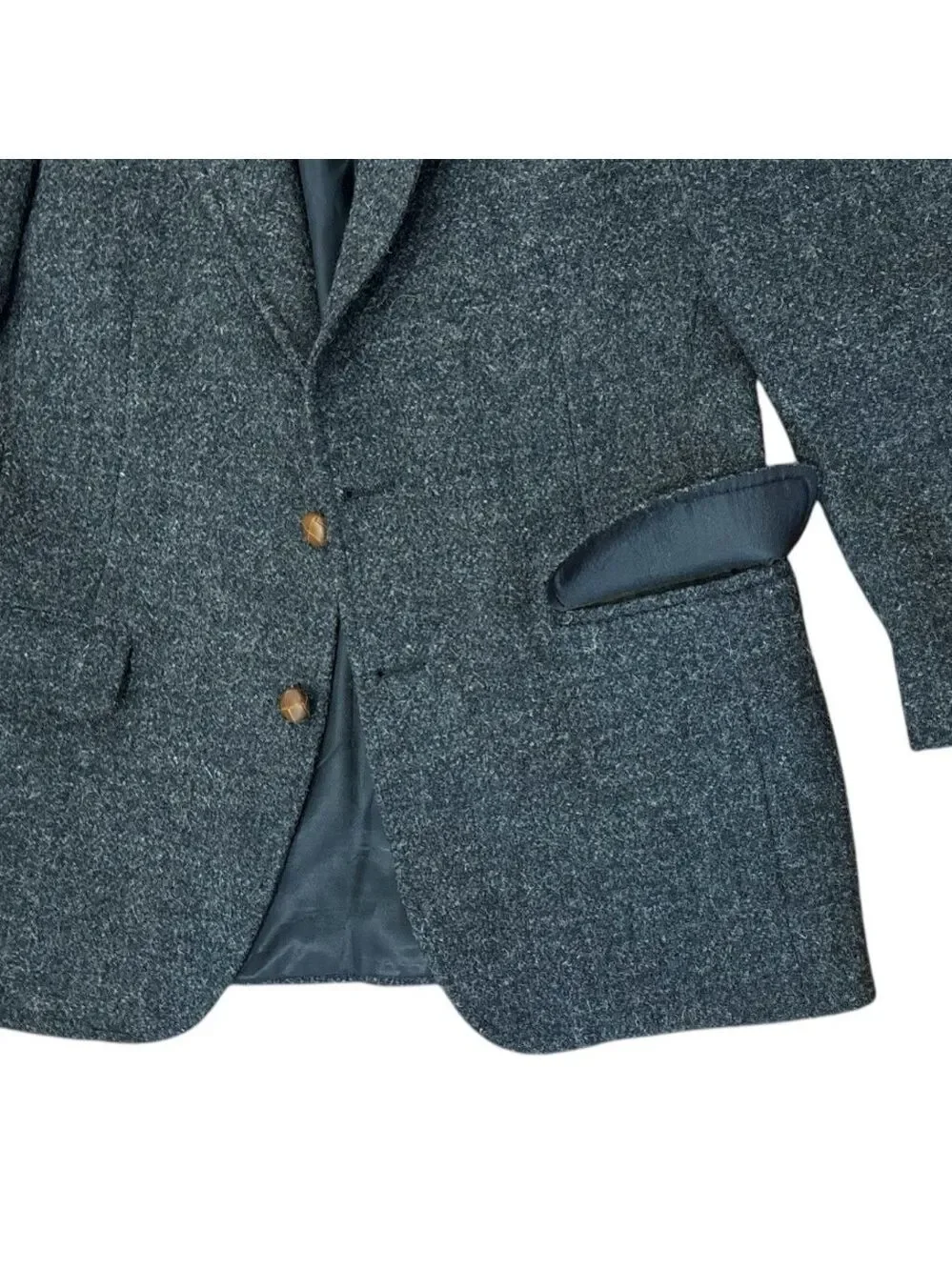 80s RALPH LAUREN WOOL BLUE BLAZER W LEATHER BUTTONS ECLECTIC GRANDPA SZ 36R